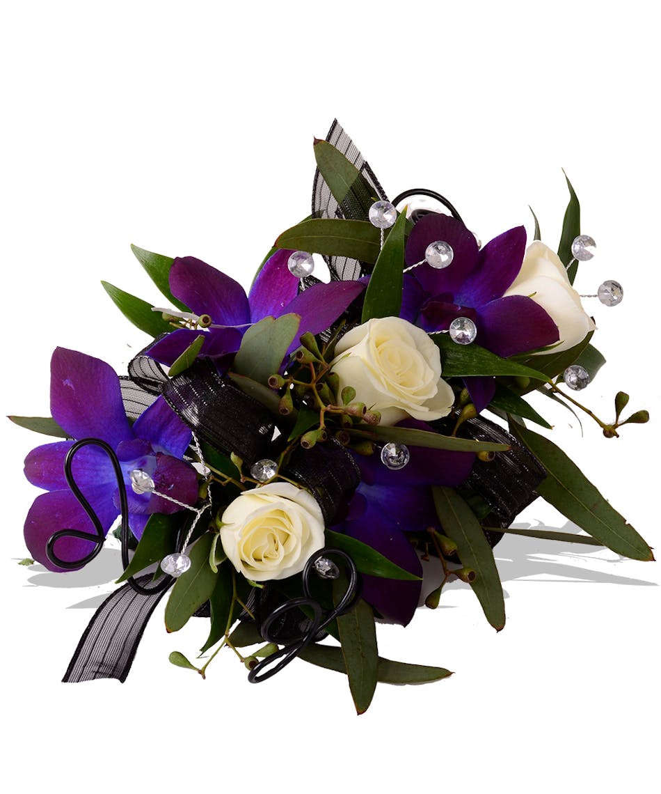 orchid and rose wristlet corsage for the dance in Baton Rouge LA