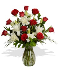 Super 1 Dozen Premium Roses & White Lilies
