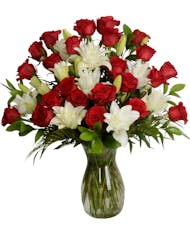 Super 2 Dozen Premium Roses & White Lilies