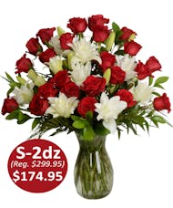 Super 2 Dozen Premium Roses & White Lilies