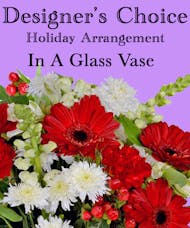 A Mixed Holiday Bouquet in Glass Vase