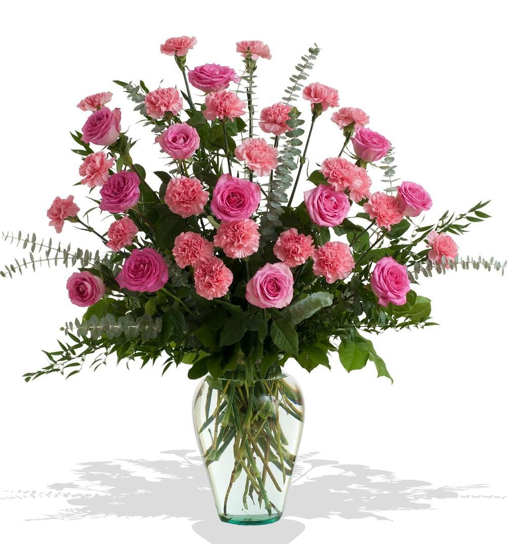 Roses and Carnations Sympathy Vased Arrangement delivered in Baton