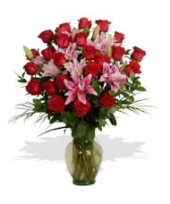 Super 2 Dozen Premium Roses & Pink Lilies
