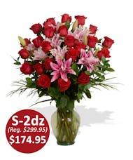 Super 2 Dozen Premium Roses & Pink Lilies