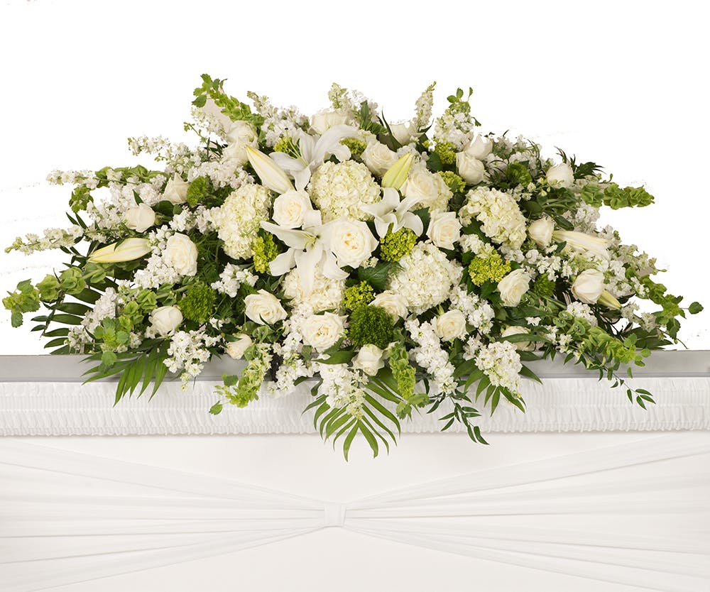 Elegant White Casket Cover delivered in Baton Rouge, LA - Billy Heroman's