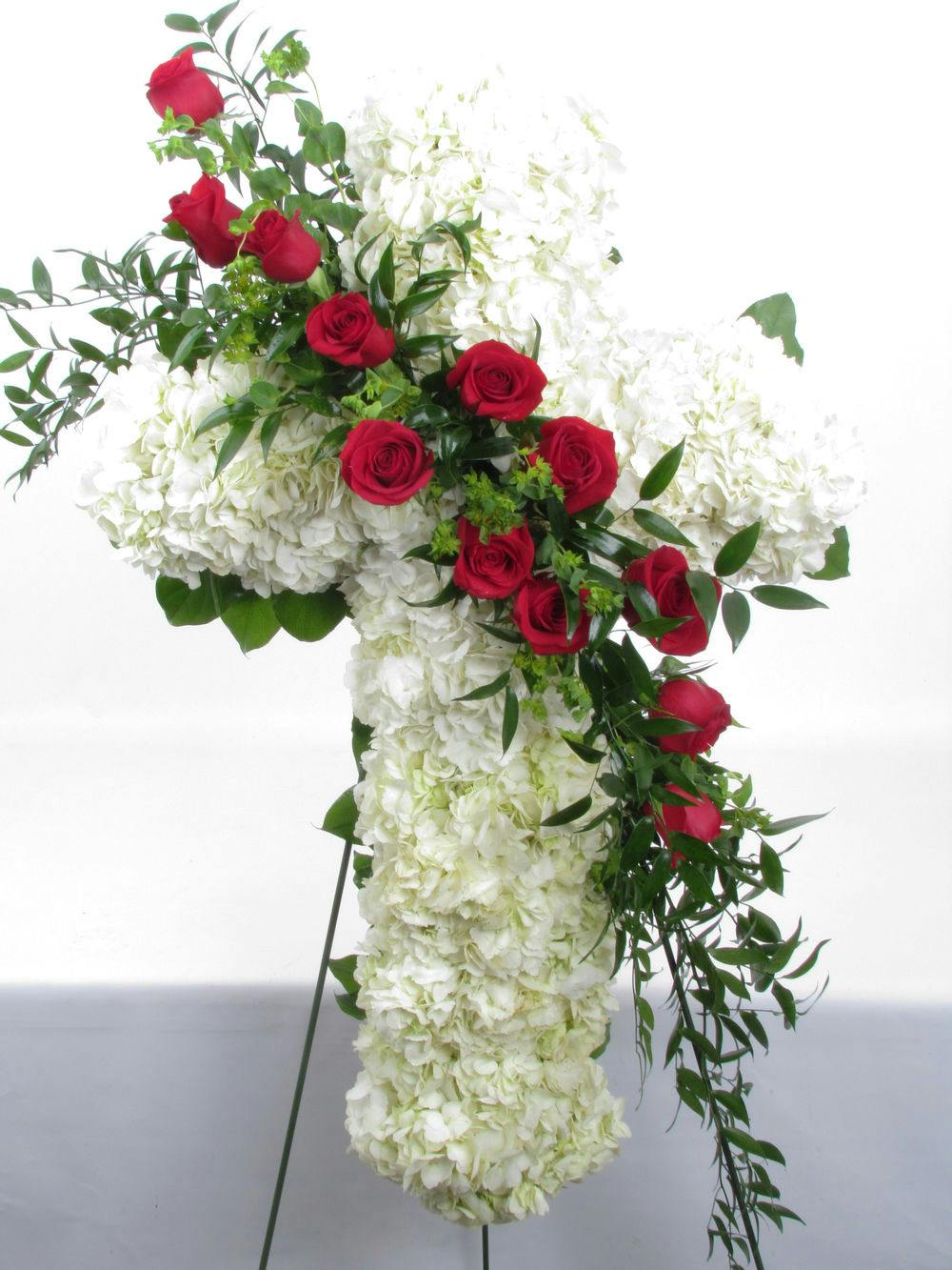 Cross of roses carnations and mums delivered in Baton Rouge, LA Billy