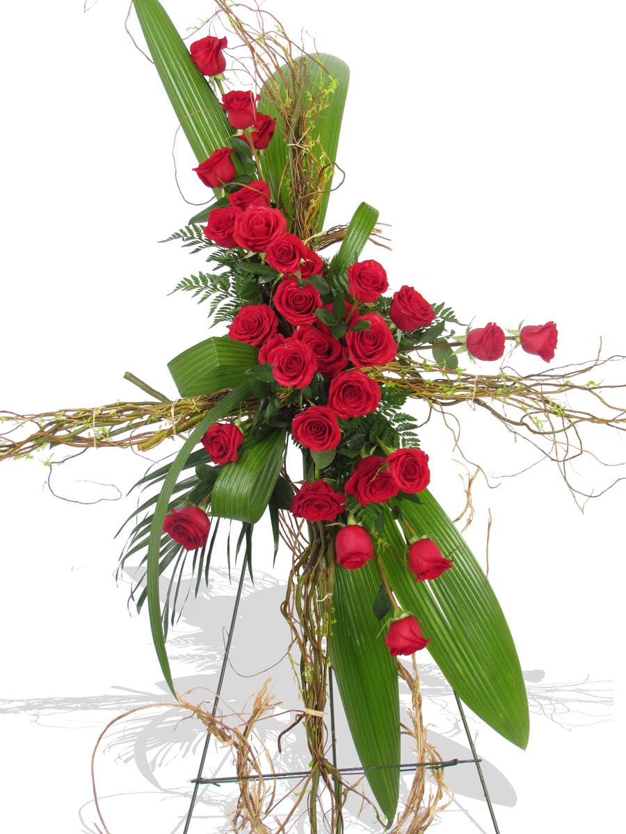 Red Rose Cross Funeral Stand delivered in Baton Rouge, LA Billy Heroman's